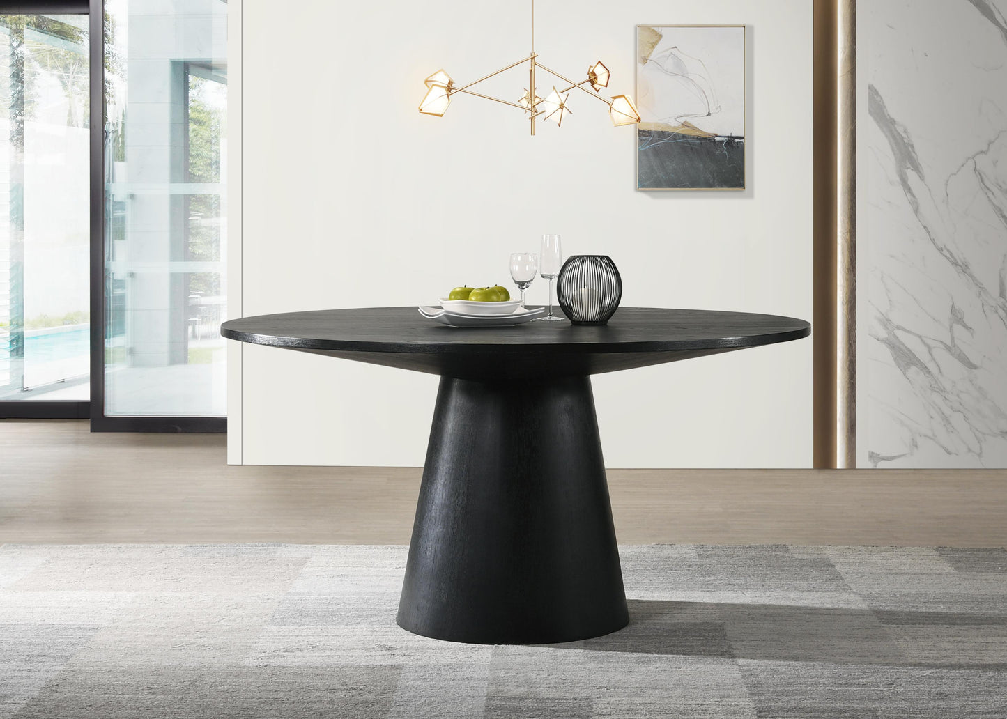 Jasper Ebony Black 59" Wide Contemporary Round Dining Table - As Pic