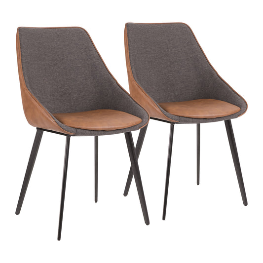 Marche Contemporary Two-tone Chair In Brown Faux Leather And Grey Fabric By Lumisource - Set Of 2 - As Pic