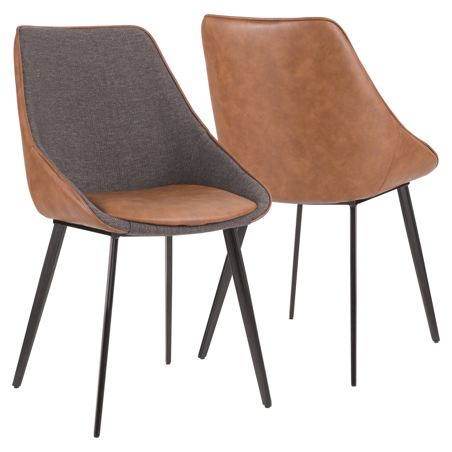 Marche Contemporary Two-tone Chair In Brown Faux Leather And Grey Fabric By Lumisource - Set Of 2 - As Pic