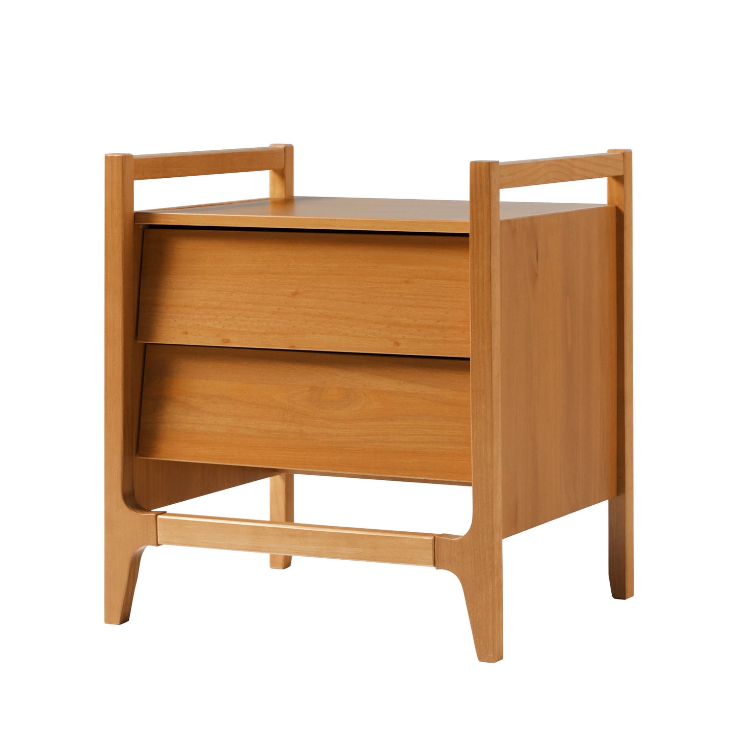 Scandi Angle Face Solid Wood Nightstand – Caramel - As Pic