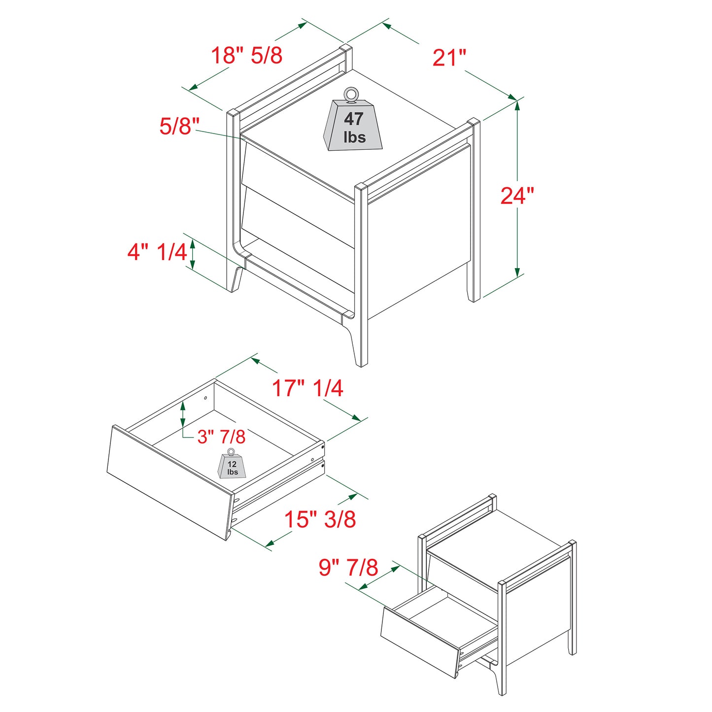 Scandi Angle Face Solid Wood Nightstand – Caramel - As Pic