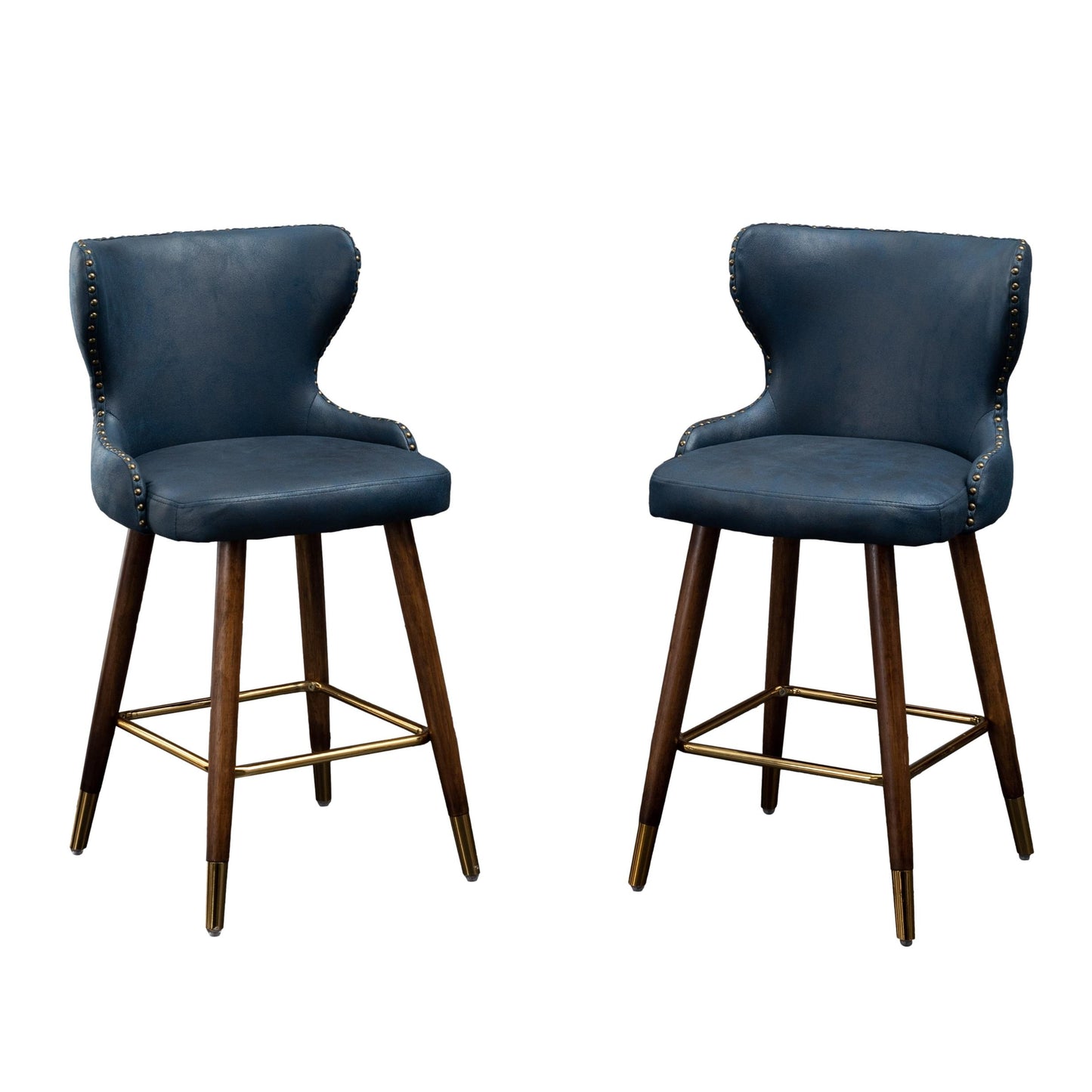 Nevis Mid-century Modern Faux Leather Tufted Nailhead Trim Counter Stool Set Of 2, Blue - As Pic