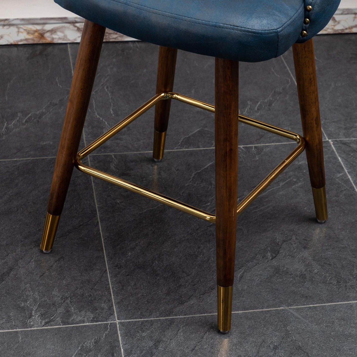 Nevis Mid-century Modern Faux Leather Tufted Nailhead Trim Counter Stool Set Of 2, Blue - As Pic