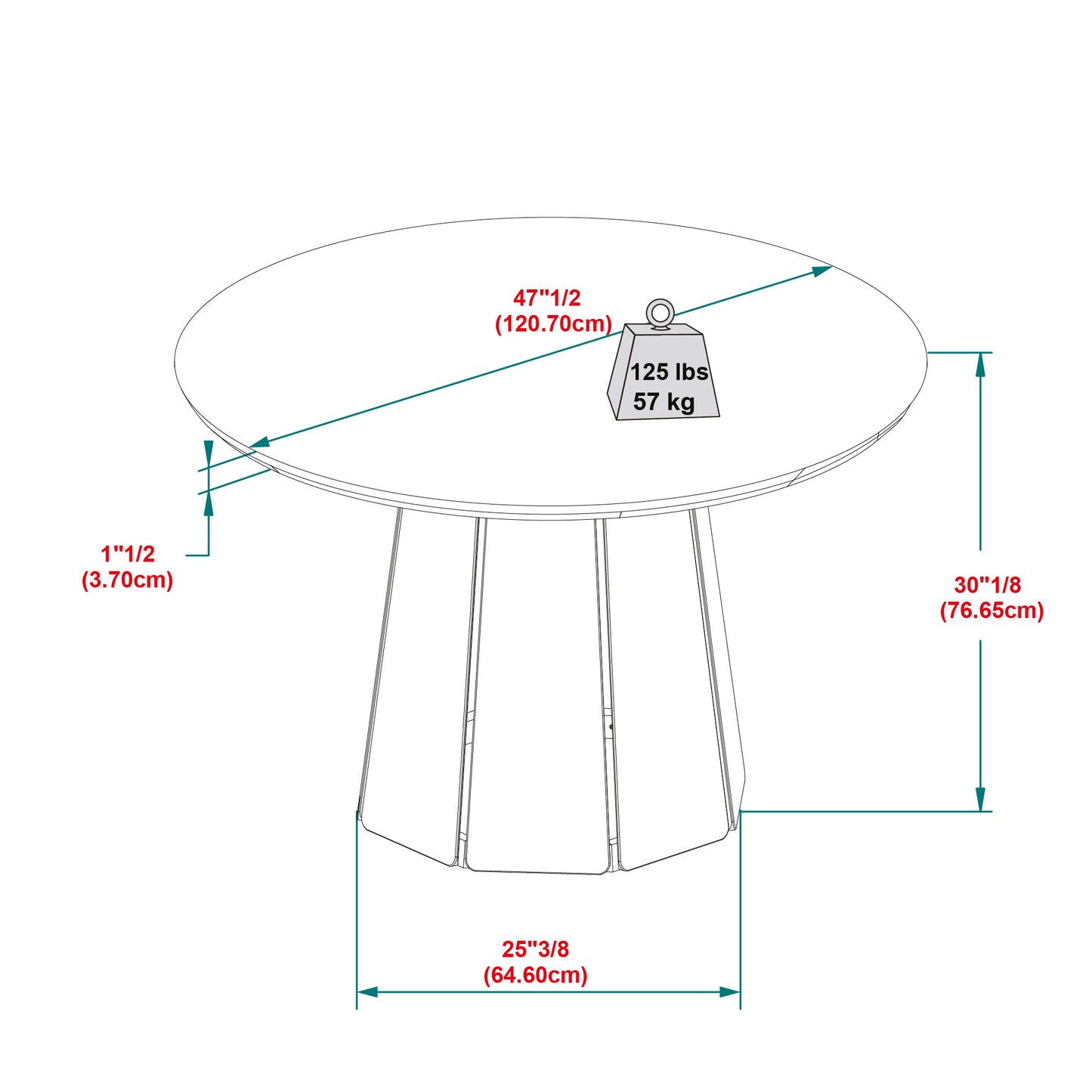 Modern 48" Round Solid Wood Pedestal Dining Table, Cerused White - As Pic