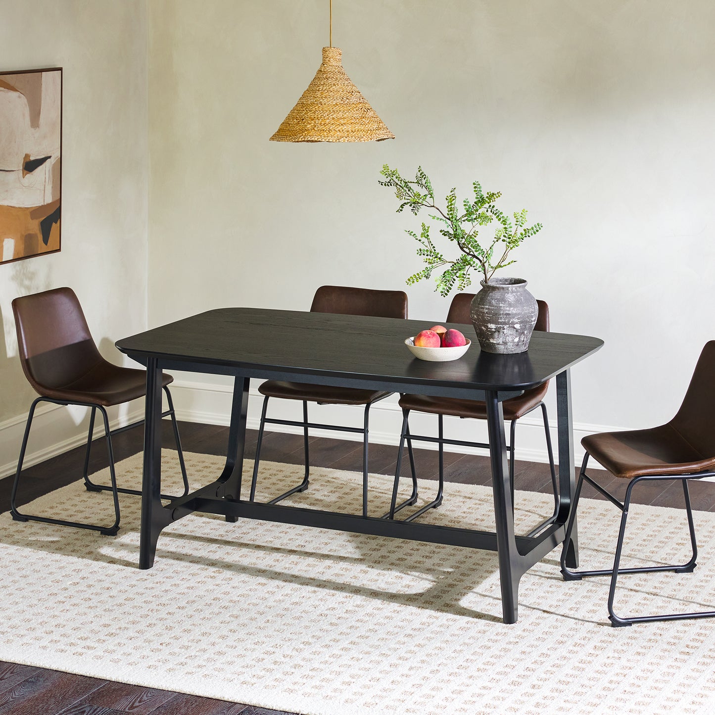 Mid-century 10015" Modern Dining Table With Trestle Base, Black Ash Veneer - As Pic