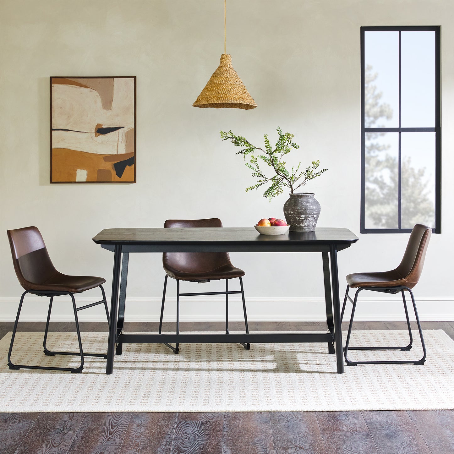 Mid-century 10015" Modern Dining Table With Trestle Base, Black Ash Veneer - As Pic