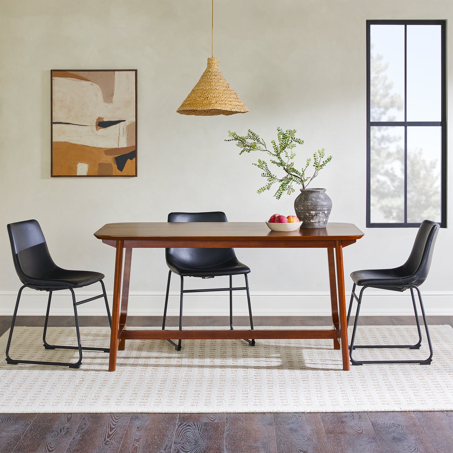 Mid-century 10015" Modern Dining Table With Trestle Base, Walnut Veneer - As Pic