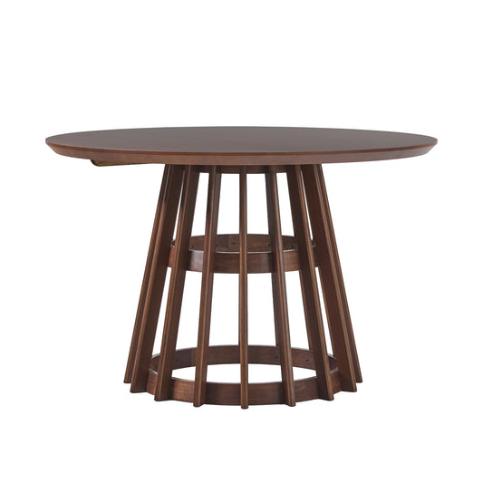 Modern 48" Round Solid Wood Dining Table With Pedestal Base, Brown - As Pic