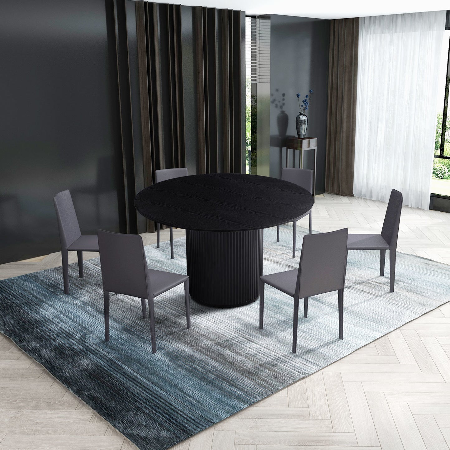 Black Round Handcraft Pedestal Dining Room Table