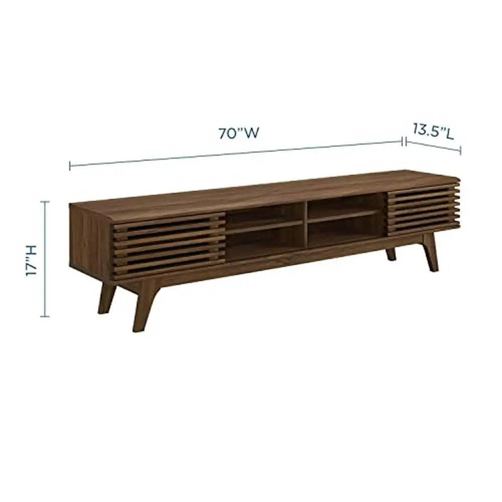 Mid-Century Walnut Sliding Doors Entertainment Center Low Profile