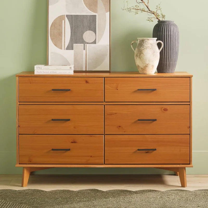 Walker Edison Modern 6-Drawer Dresser 52 inches, Caramel Handle