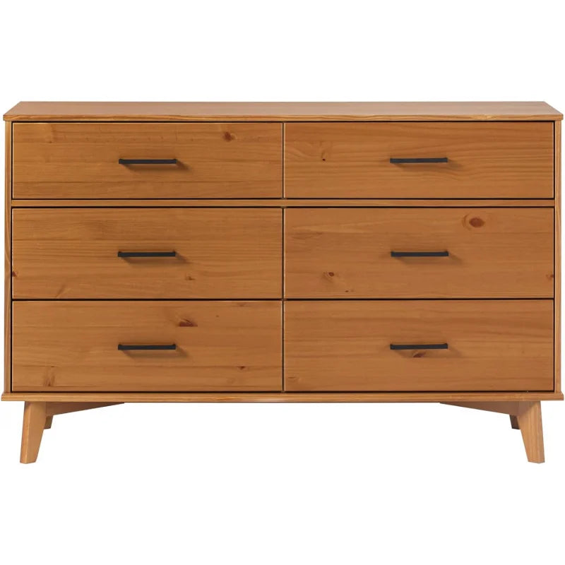 Walker Edison Modern 6-Drawer Dresser 52 inches, Caramel Handle