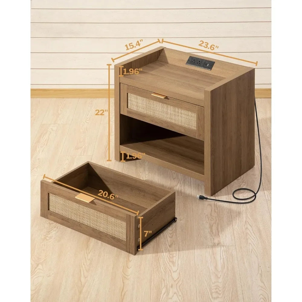 Rattan Nightstands Station - Set of 2