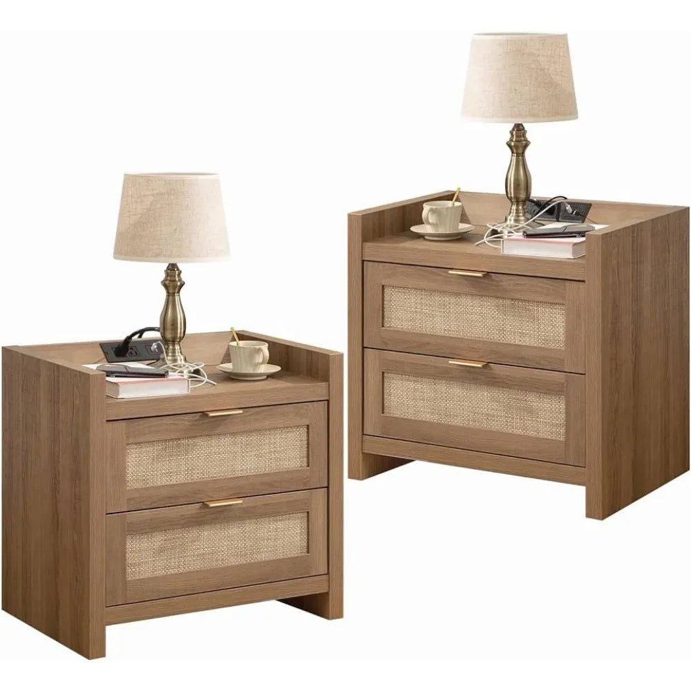 Rattan Nightstands Station - Set of 2